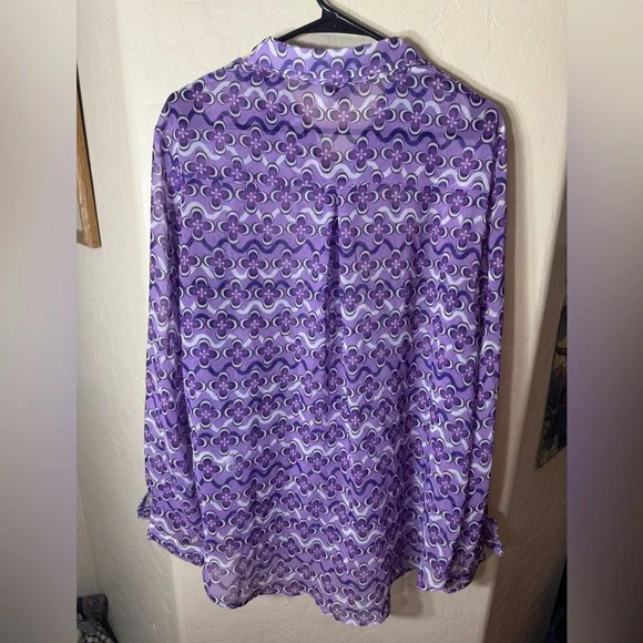 Princess Polly Purple Retro Floral Button Up Sheer Long Sleeve Blouse US 12 - Picture 2 of 7